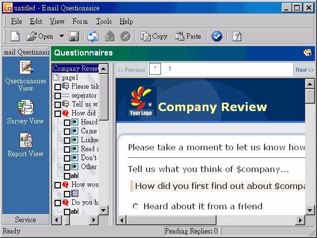 Screenshot of Email Questionnaire